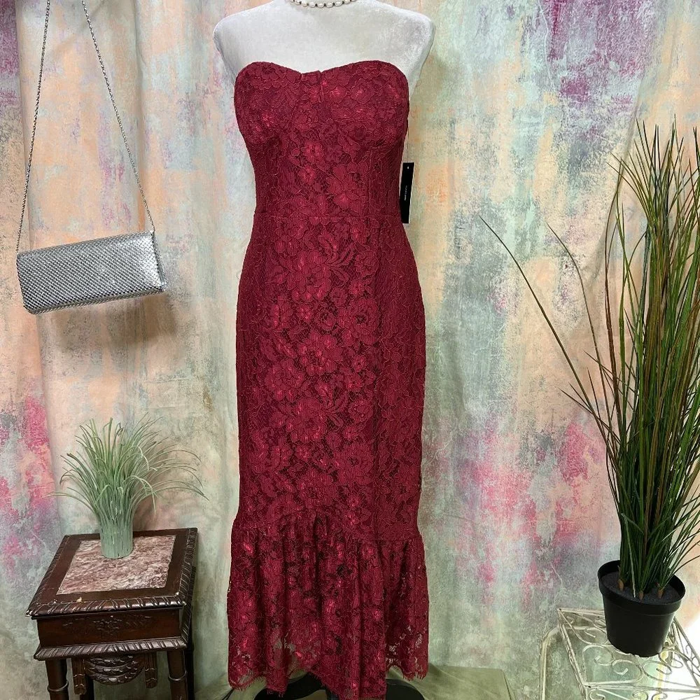NWT 📌Lulus Stay Stunning "Wow the Crowd" Burgundy Lace Strapless Dress! - Picture 8 of 16